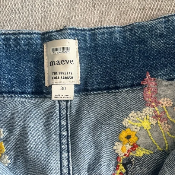 Anthropologie Maeve Size 30 Wide Leg Floral Embroidered Jeans Boho 70s Medium - Picture 3 of 5